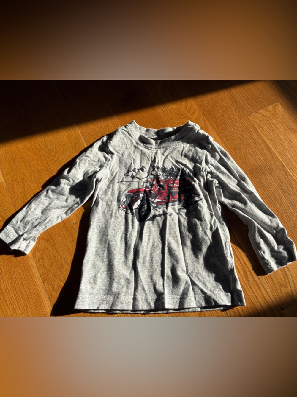 OshKosh B'gosh Gray Long-Sleeve Tee with Red Truck Christmas Tree Graphic
